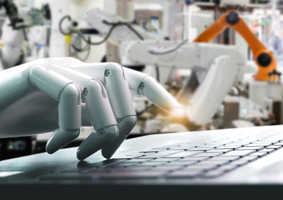 AI Robot Writing on a computer